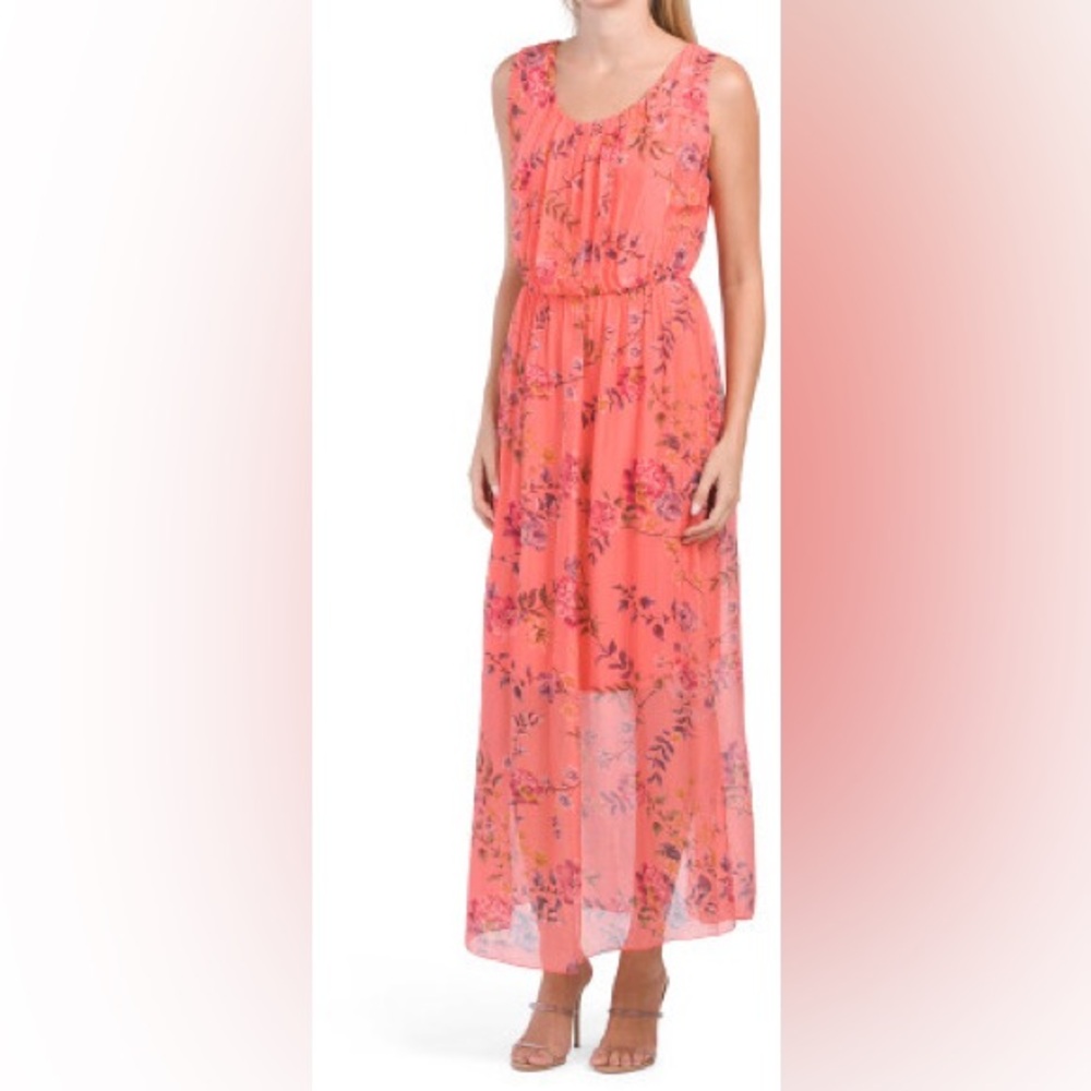 Italy 🇮🇹 Silk Pink Floral Vibrant Orange and Pink Tiered Maxi Sundress S M L - Picture 11 of 11